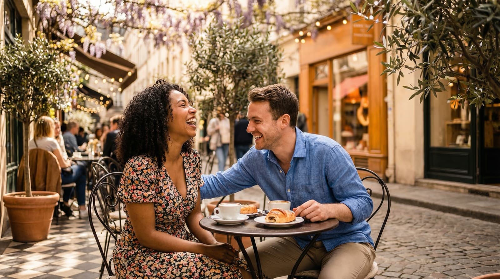 Happy couple who met online sharing a moment together