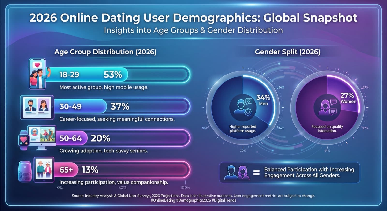 Online dating demographics showing usage by age group