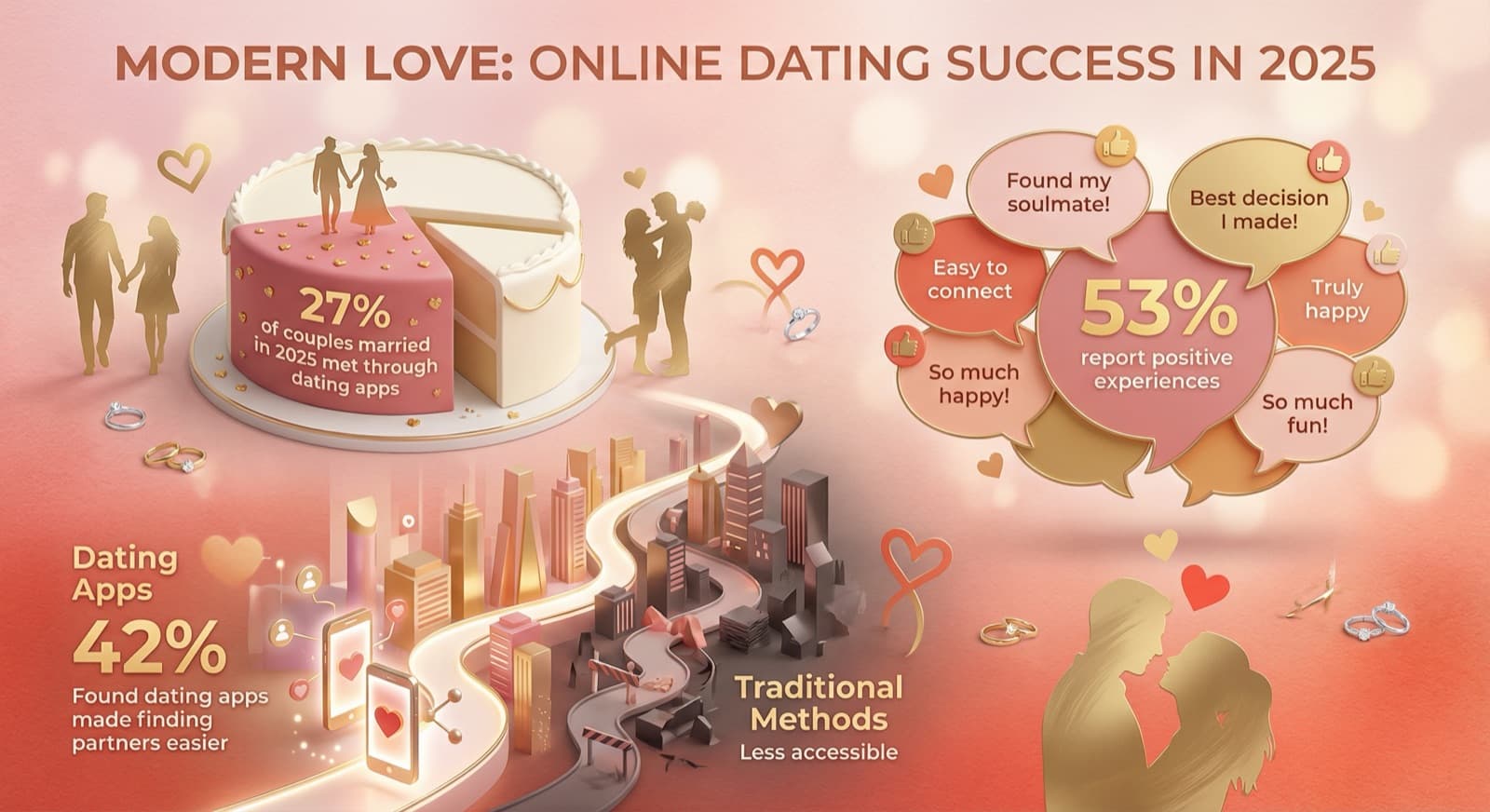 Infographic showing online dating success rates and positive outcomes